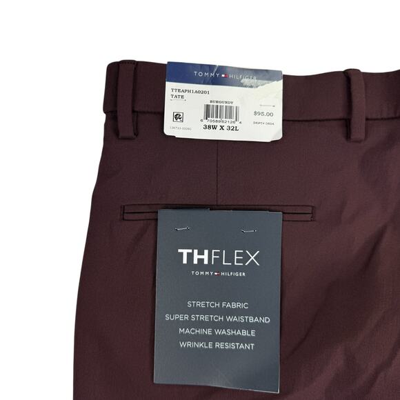 Tommy Hilfiger Mens TH Flex Tate Modern Fit Solid Pants Burgundy 38x32 - Picture 3 of 4